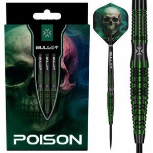 Bullet Poison 90% Tungstène Fléchettes 22g precision grip darts noir vert