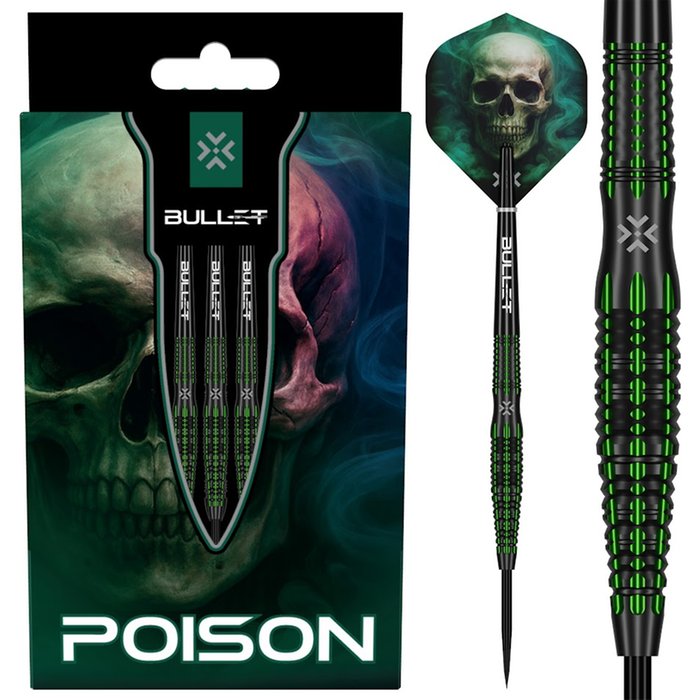 Bullet Poison 90% Tungstène Fléchettes 22g precision grip darts noir vert